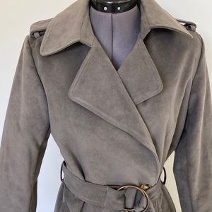Amazing ultrasuede effect trench in stormy gray!